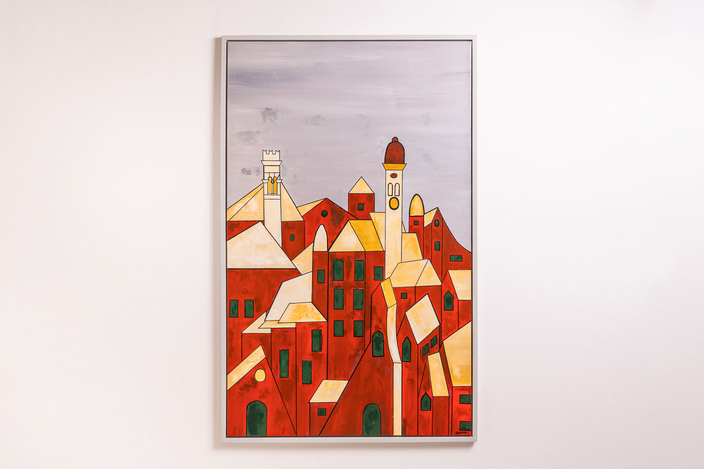 Painting – Corfu with Burgundy Buildings